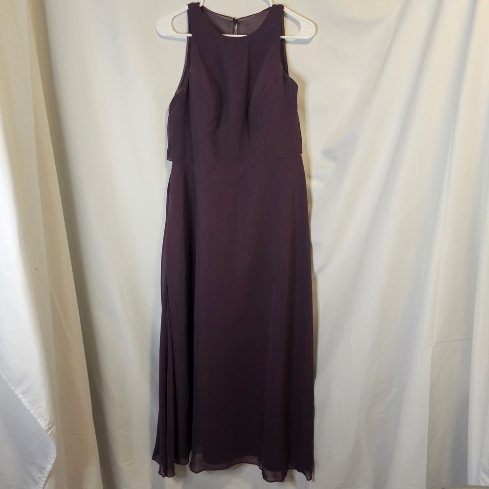 Azazie Maxi Dress Women A14 Plum Purple Chiffon High Neck Formal Bridesmaid Gown